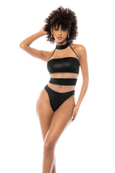 Halter Body Suit. Cut-Out Mesh Contrast
