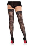Leg Avenue Stay-Up Lace Top Cross Hatch Floral Lace Thigh Highs - Black - O/S012282018024012282018024