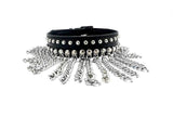 BLACK LEATHER COLLAR WITH WATERFALL CHAINS