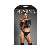 Fantasy Lingerie Domina Embossed Faux Leather Mesh Long Sleeve Top & Crotchless Thong