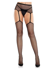 Leg Avenue Sinful Fishnet Stockings with Cross Backseam - Black - O/S