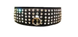 Black Leather Collar With 5 Row Clear Stud