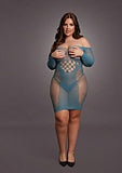 Long-Sleeved Net Mini Dress - Queen Size