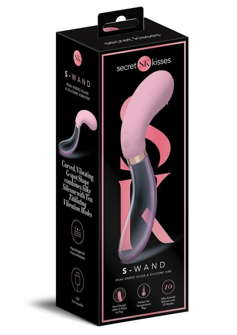 Secret Kisses Glass S Shape Rechargeable Silicone Dual End Vibrator - Pink/Clear