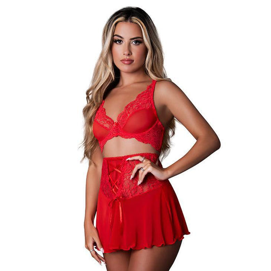 Magic Silk Sugar High Bralette, Cincher Skirt & Thong Set Red