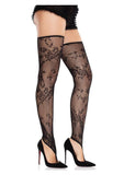 Leg Avenue Floral Net Toe Loop Footless Thigh Highs - Black - O/S