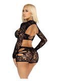 Leg Avene Lace Cut-Out Bra Top, Attached Shrug, and Boy Shorts (2 Piece) - Black - O/S