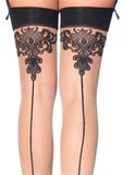 Leg Avenue Spandex Sheer Baroque Cuban Heel Backseam Thigh Highs