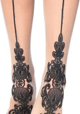 Leg Avenue Spandex Sheer Baroque Cuban Heel Backseam Thigh Highs