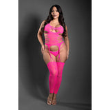 Fantasy Lingerie Sheer Sweet Revelation Halter Bodystocking & G-String Neon Pink