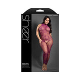 Fantasy Lingerie Sheer Endless Embrace Crotchless Floral Knit Bodystocking Open Back Magenta Queen Size