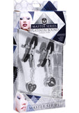 Master Series - Platinum Bound Charmed Heart Padlock Nipple Clamps - Silver