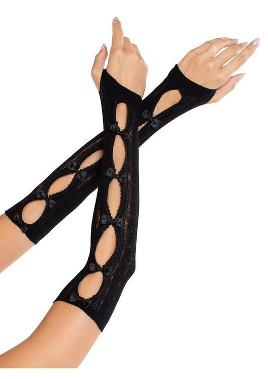 Leg Avenue Sweetheart Striped Keyhole Arm Warmers with Mini Bow Accents - O/S