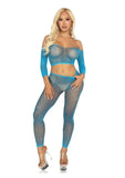 Leg Avenue Rhinestone Fishnet Crop Top and Footless Tights -O/S