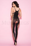 CRISS CROSS SIDE CUT OUT CROTCHLESS BODYSTOCKING - BLACK