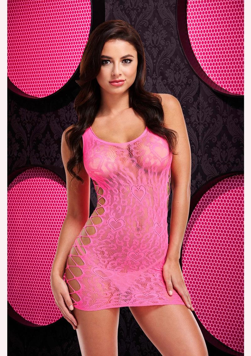 LEOPARD LACE MINI DRESS-PINK