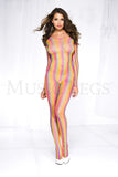 RAINBOW FISHNET STRIPED CROTCHLESS BODYSTOCKING