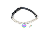 Black Leather Dog Collar with Chain and Heart Shaped Lock