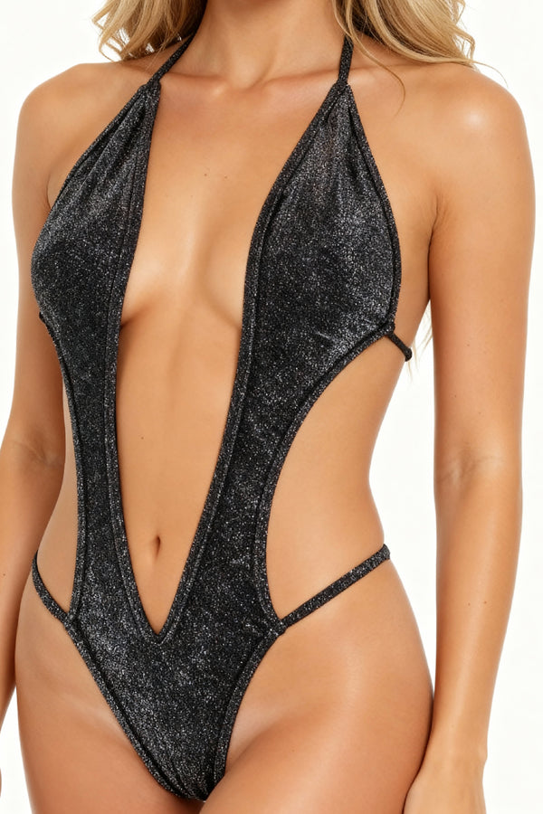 Thong bodysuit in Black Frost