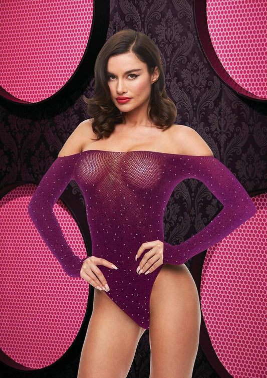 OFF THE SHOULDER SPARKLE TEDDY - PURPLE