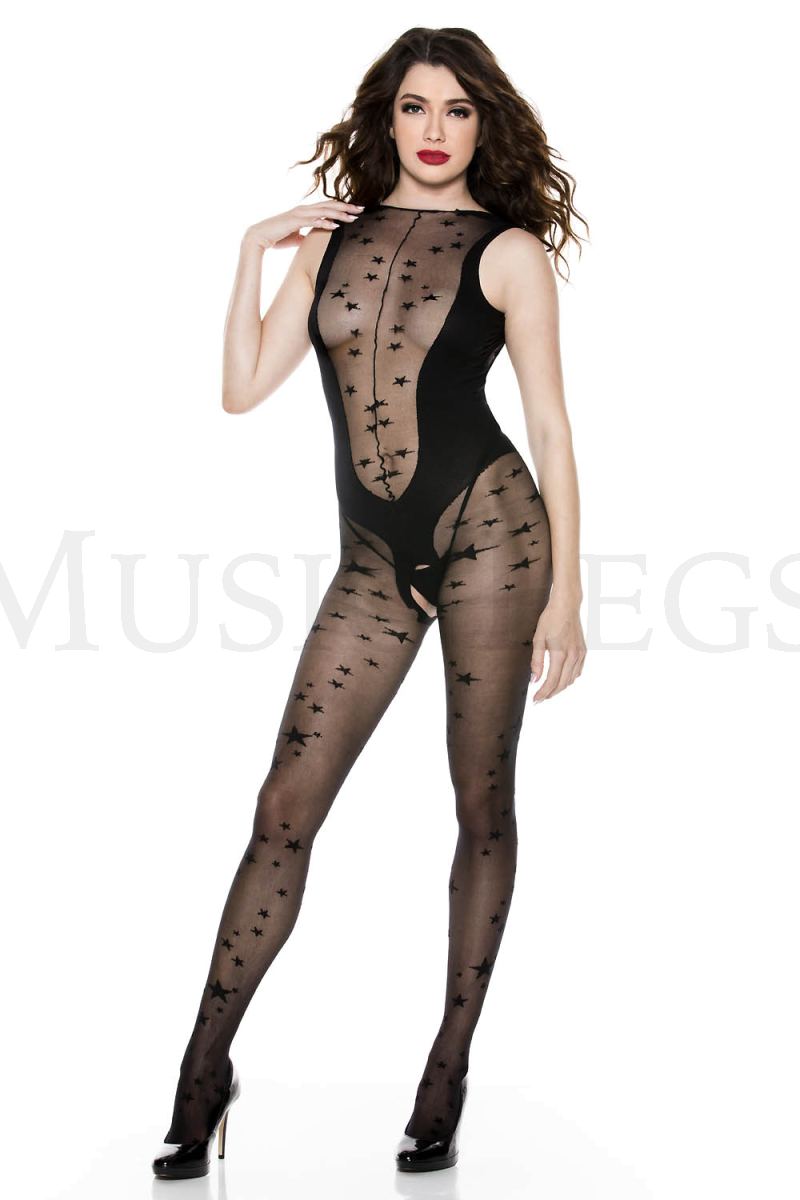 BLACK STAR PRINT BODYSTOCKING