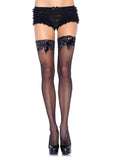 Leg Avenue Sheer Lace Top Thigh Highs with Satin Bow Accent