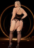 SUSPENDER HOSE BODYSTOCKING BLACK- QUEEN