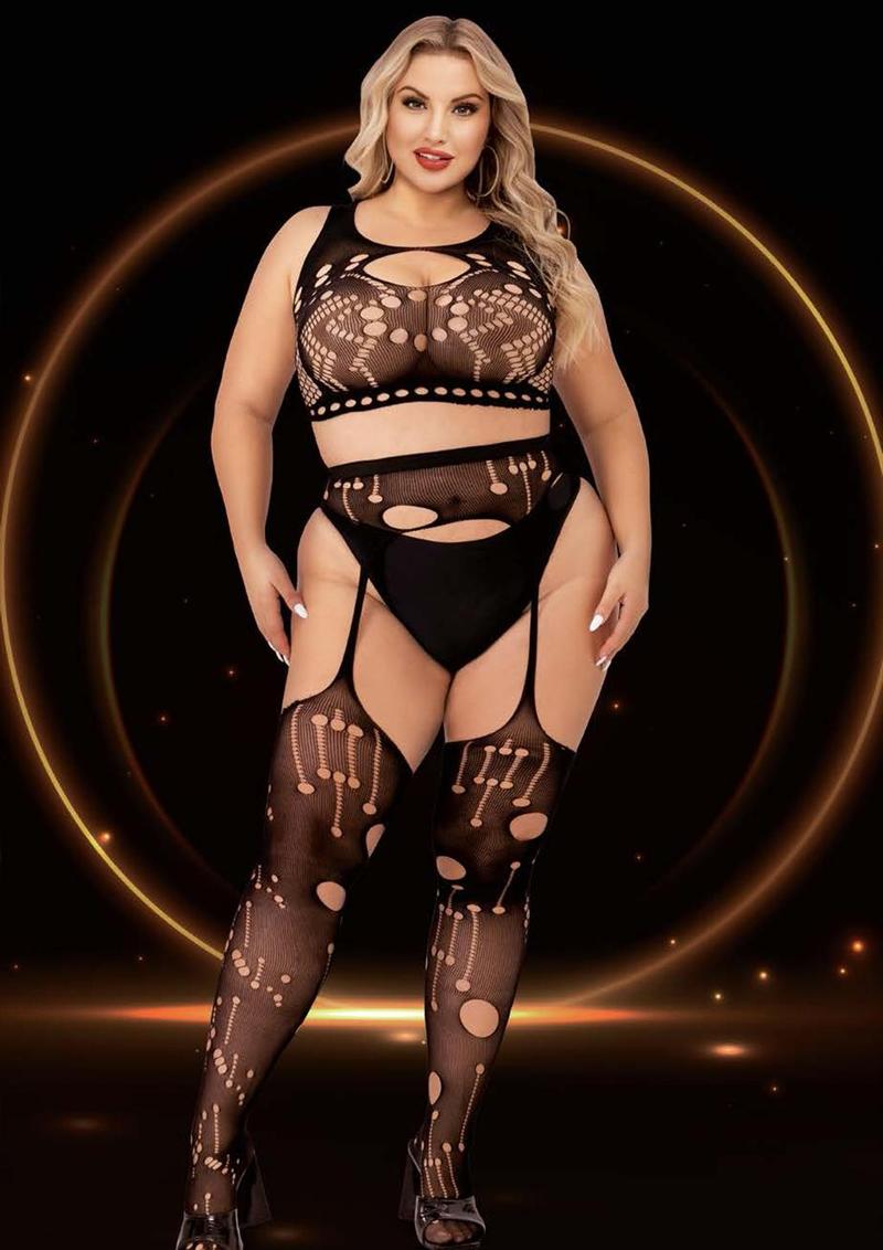 2PC CROP TOP & GARTER HOSE SET