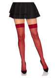 Leg Avenue Spandex Sheer Thigh Highs with Embroidered Rose Side Detail - Red - O/S