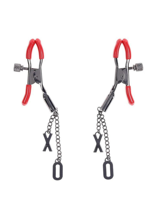 Sex & Mischief Ex's & Oh's Nipple Clamps - Red/Black