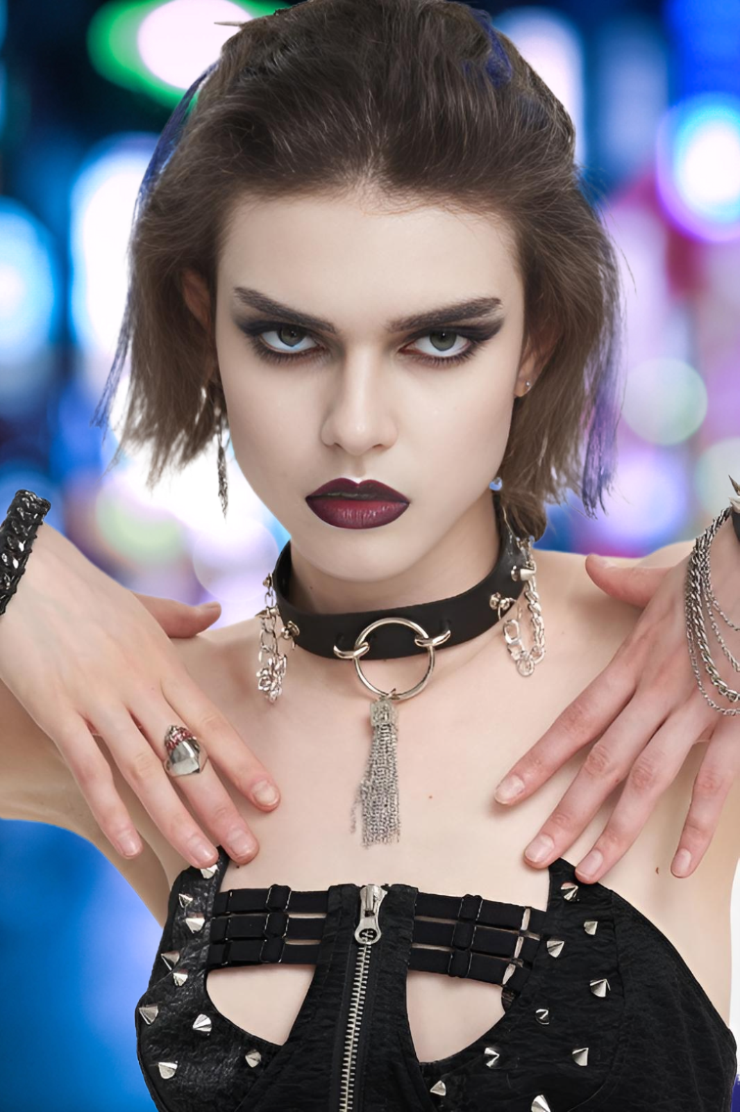 GOTHIC COLLAR WITH CHAIN AND SPIKES