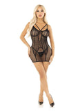 Leg Avenue Heart Net Mini Dress with Faux Garter Detail and G-String (2 Piece) - Black - O/S