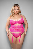 Fantasy Lingerie Juliette 3pc Bra, Garter Belt & Panty - Neon Pink
