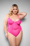 Fantasy Lingerie Juliette Crotchless Teddy - Neon Pink