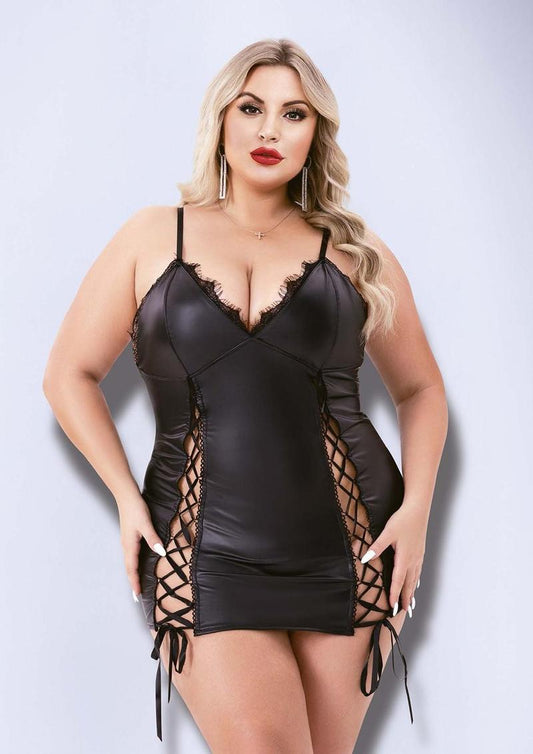 LACE-UP WETLOOK MINI DRESS