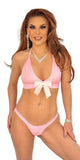 BABY PINK HEART WIDE BAND THONG & BRA WITH BOW ON BUTT