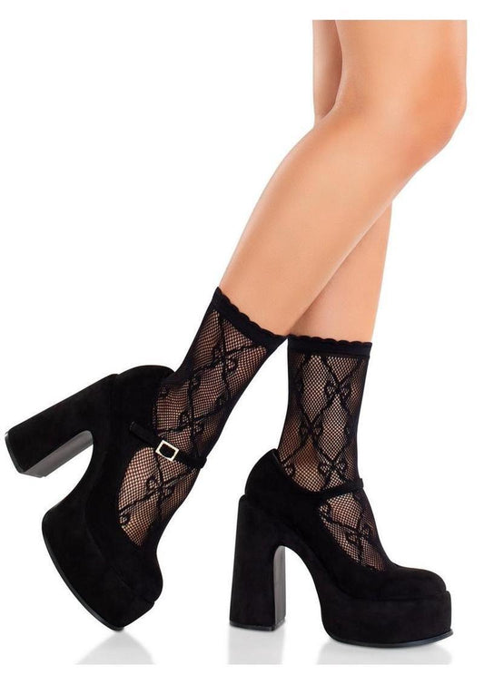 Leg Avenue Bow Net Anklets - Black - O/S