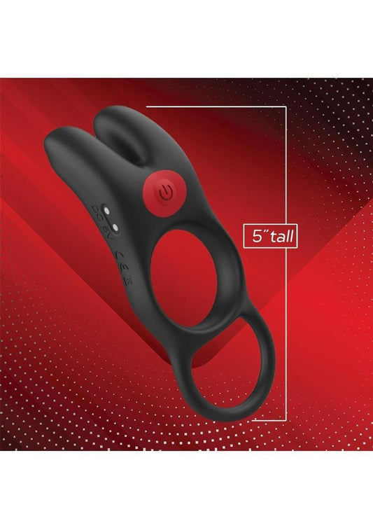 Red Dot Silicone Rechargeable Vibrating Cock Ring with Remote Control V1 - Black/Red