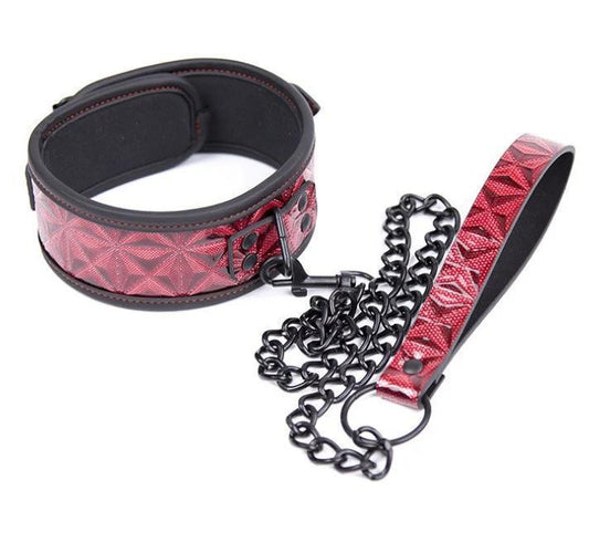 RED COLOR BONDAGE COLLAR WITH LEASH