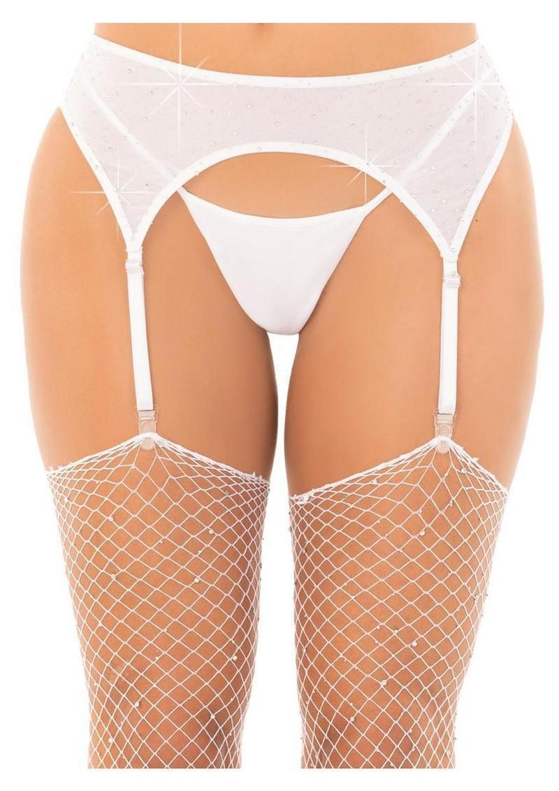 Leg Avenue Rhinestone Garter Belt - White - O/S