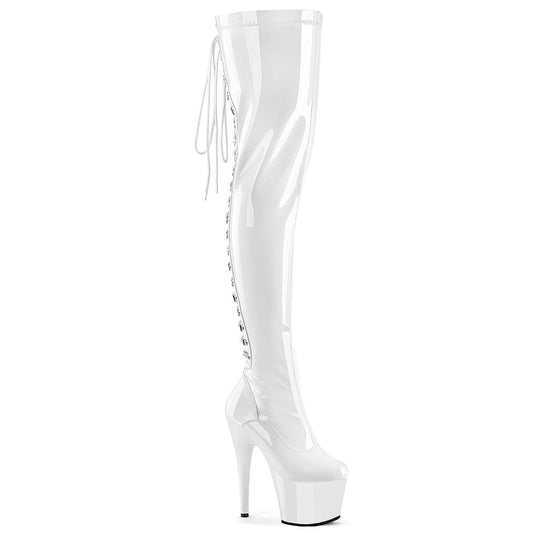 ADORE-3063 7" Thigh High Heel Wht Pat