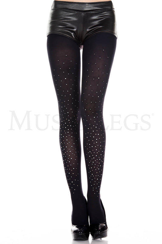 FAUX RHINESTONES SPANDEX PANTYHOSE - BLACK