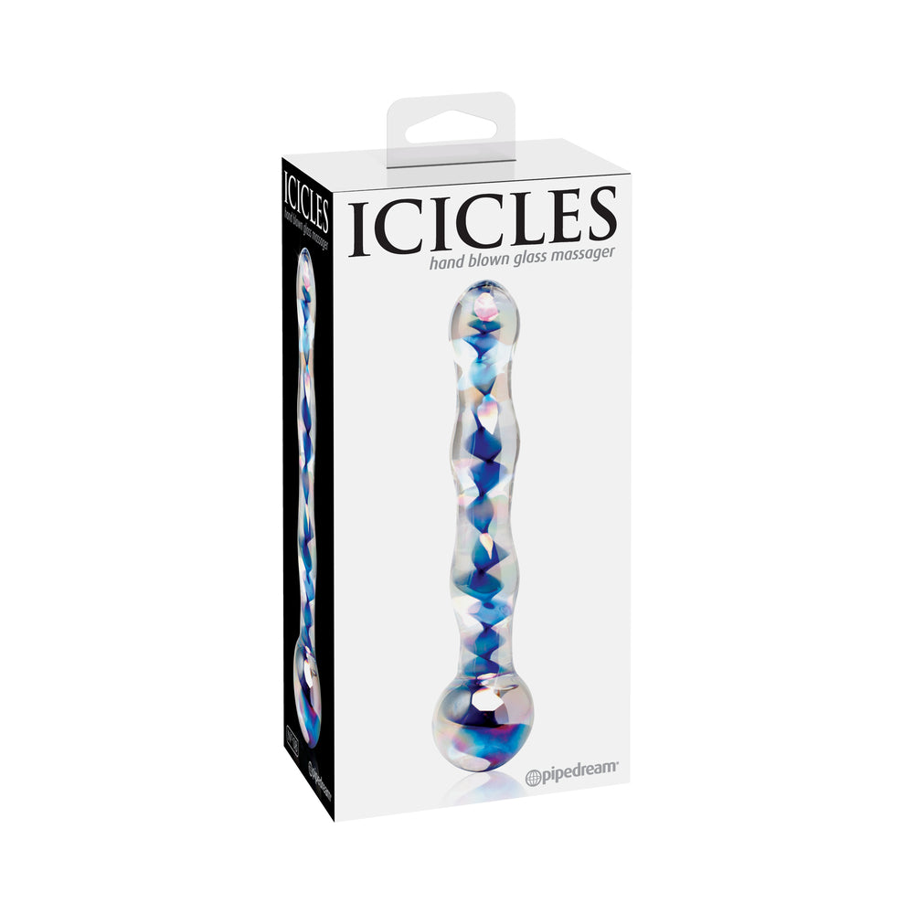 Pipedream Icicles No. 8 Wavy 7 in. Glass Dildo Blue/Clear