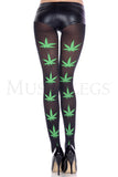 LEAF PRINT PANTYHOSE - BLACK/GREEN