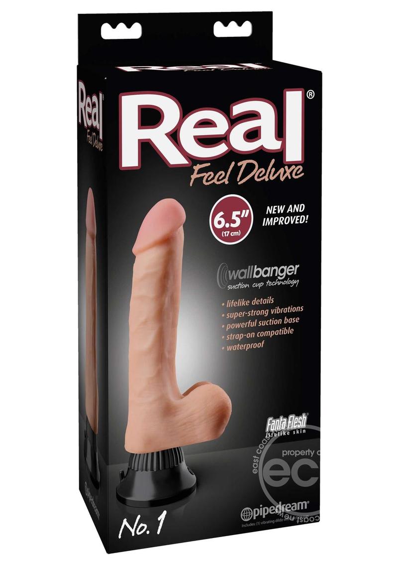 Pipedream Real Feel Deluxe No. 1 Realistic 6.5 in. Vibrating Dildo With Balls and Suction Cup Beige