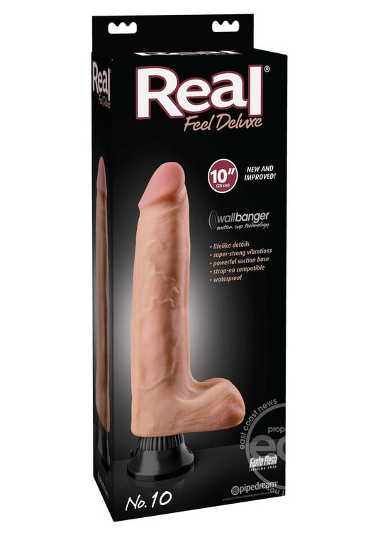 Real Feel Deluxe No. 10 Wallbanger Vibrating Dildo with Balls 10in