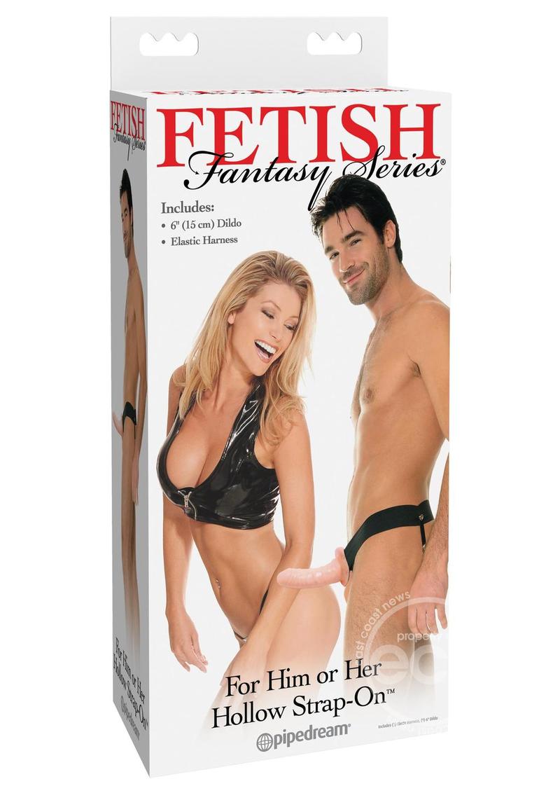 Fetish Fantasy Series For Him Or Her Hollow Strap-On Dildo and Adjustable Harness 6in - Vanilla