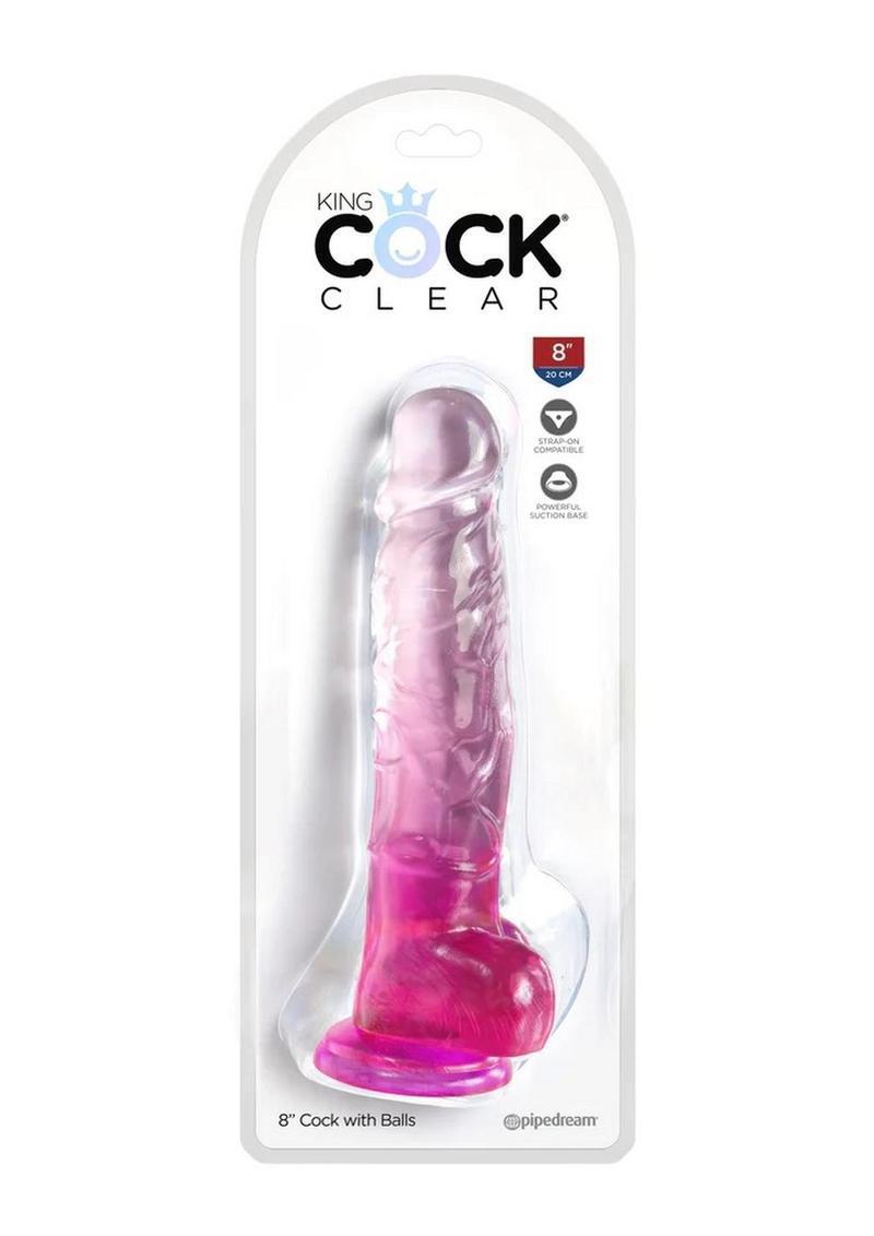 King Cock Clear Dildo with Balls 8in - Pink