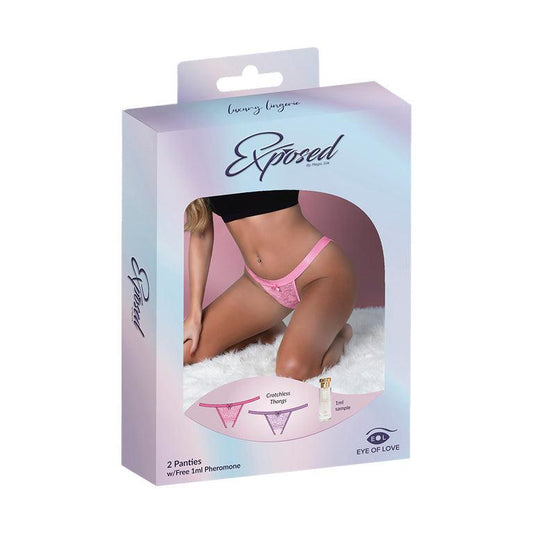 Magic Silk Pheromone Panties Crotchless Thong 2-Pack Lilac/Rose