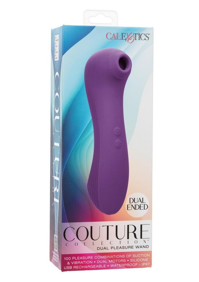 Couture Collection Dual Pleasure Wand Rechargeable Silicone Clitoral Massager - Purple